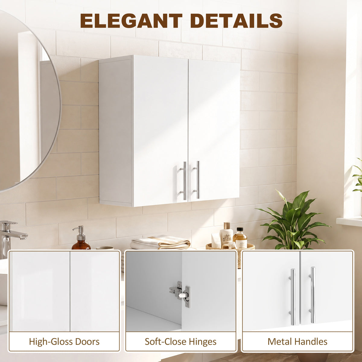 HOMCOM Wall Mounted Bathroom Cabinet with 2 Doors and Adjustable Shelf White