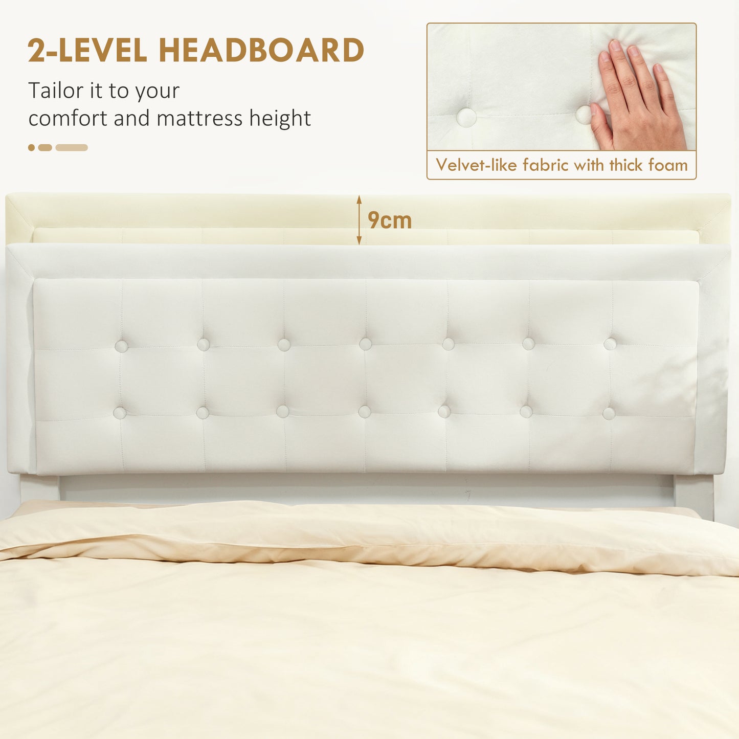 HOMCOM Double Ottoman Bed Frame With Front Drawer Storage Cream 140 x 193.5 cm Gas Lift Mechanism And Easy Lift