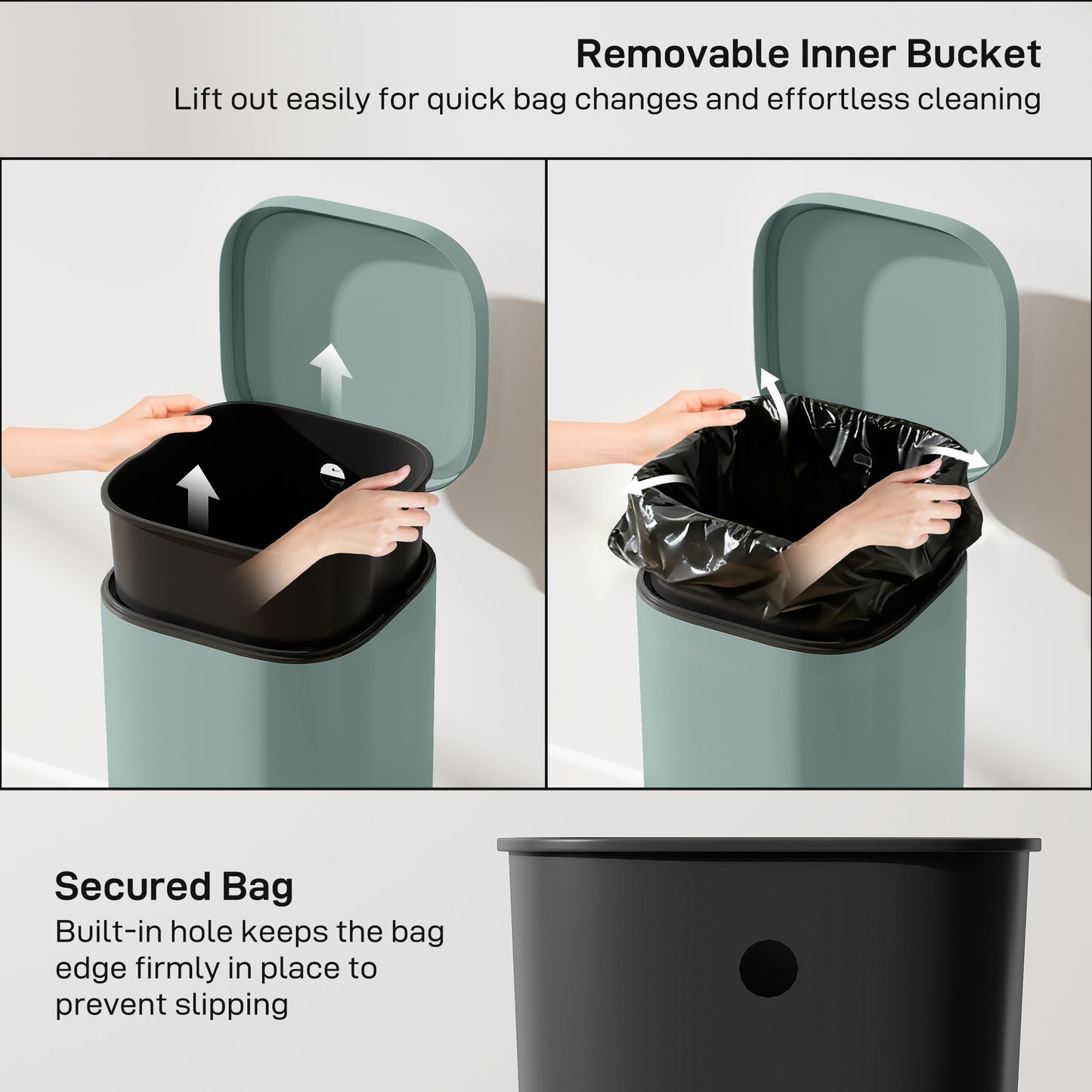 HOMCOM 30L Compact Pedal Kitchen Bin With Soft Close Lid And Stay Open Feature Removable Bucket For Kitchen Office Green