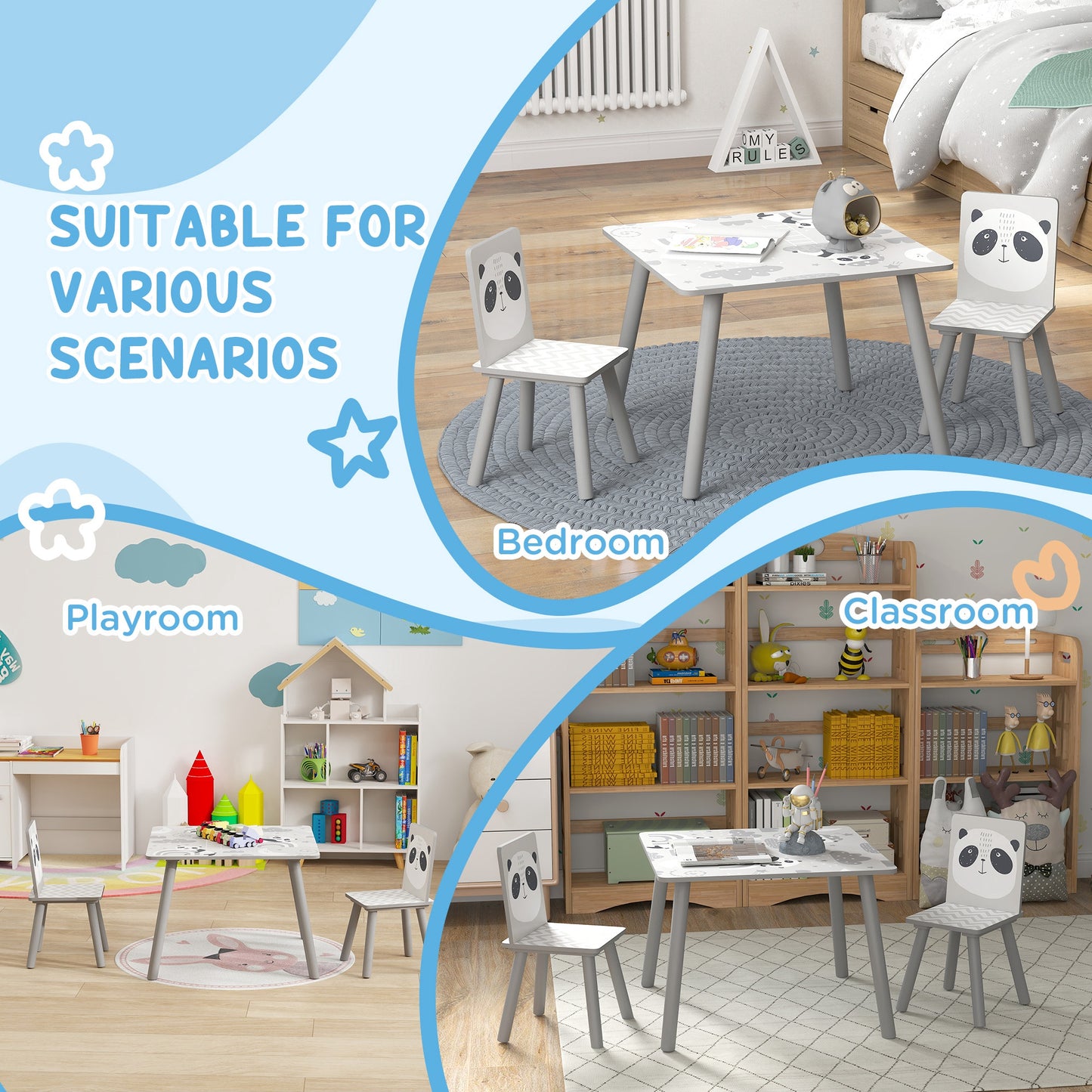 Zonekiz Kids Table And Chair Set For Ages 3 To 8 Grey Toddler Table With 2 Chairs