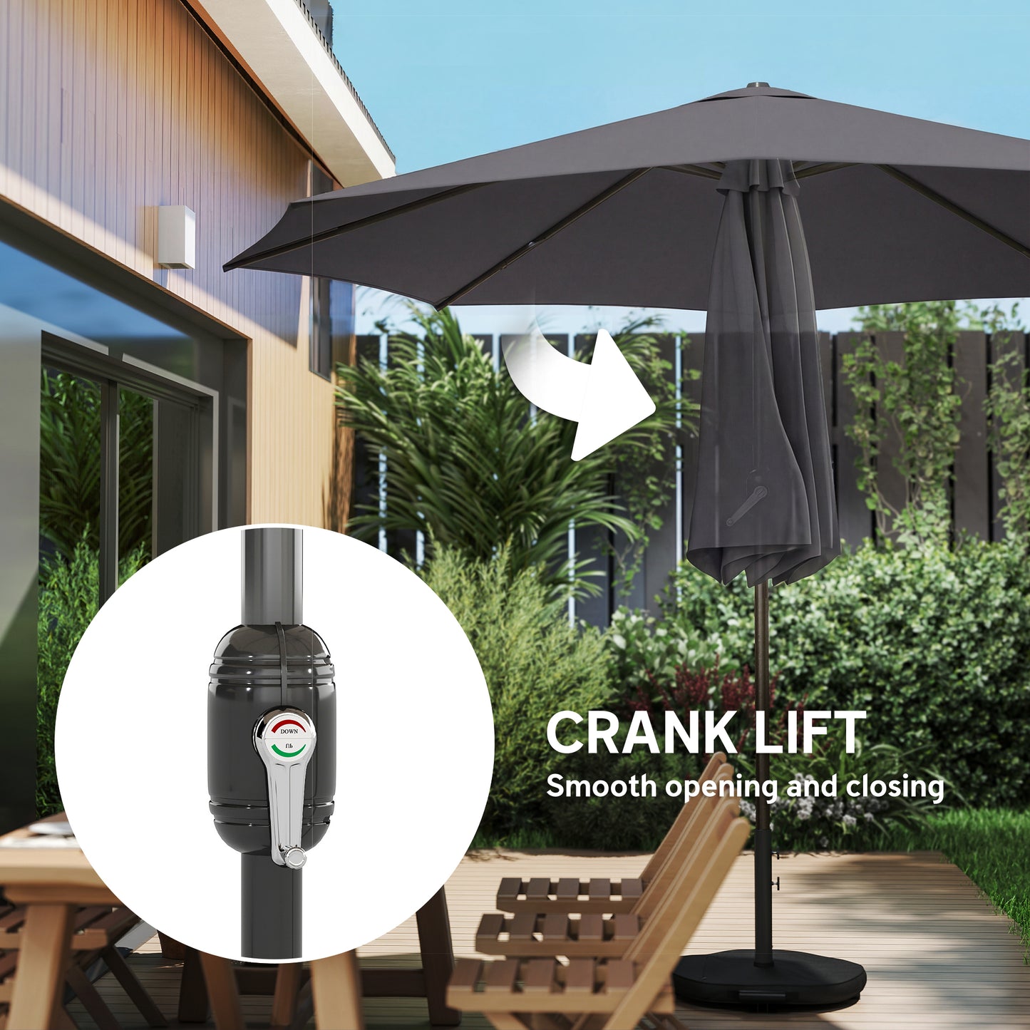 Outsunny 2.7 m Garden Parasol Umbrella With Cross Base And Sandbag Retractable Ribs Outdoor Market Umbrella Black
