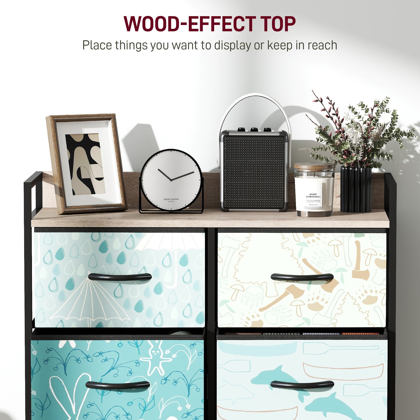 HOMCOM 6-Drawer Chest of Drawers in Blue With Removable Fabric Drawers and Patterned Panels