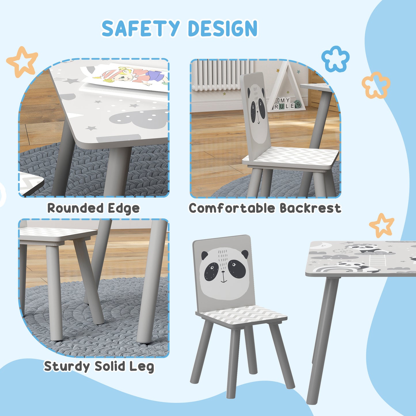 Zonekiz Kids Table And Chair Set For Ages 3 To 8 Grey Toddler Table With 2 Chairs