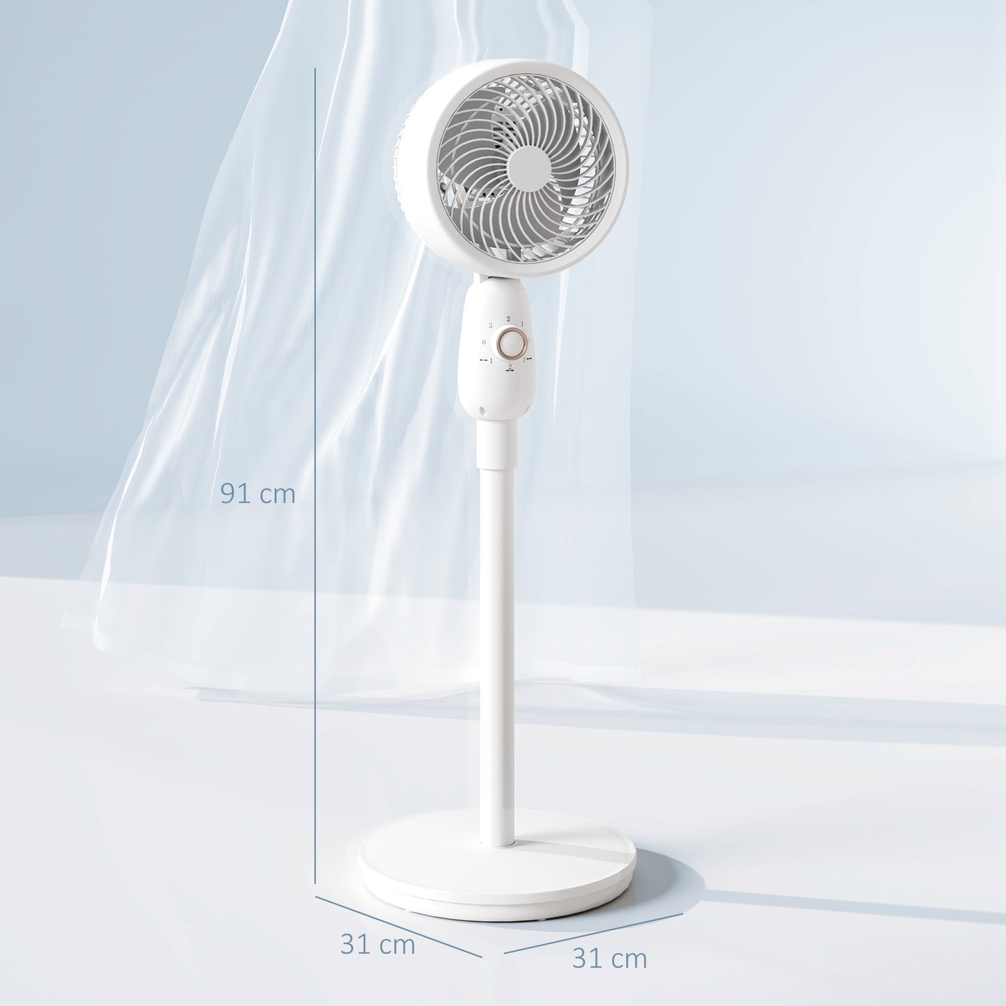 HOMCOM 12 Inch Pedestal Floor Standing Fan With 3 Speed Settings Oscillating Function For Bedroom Home Office White