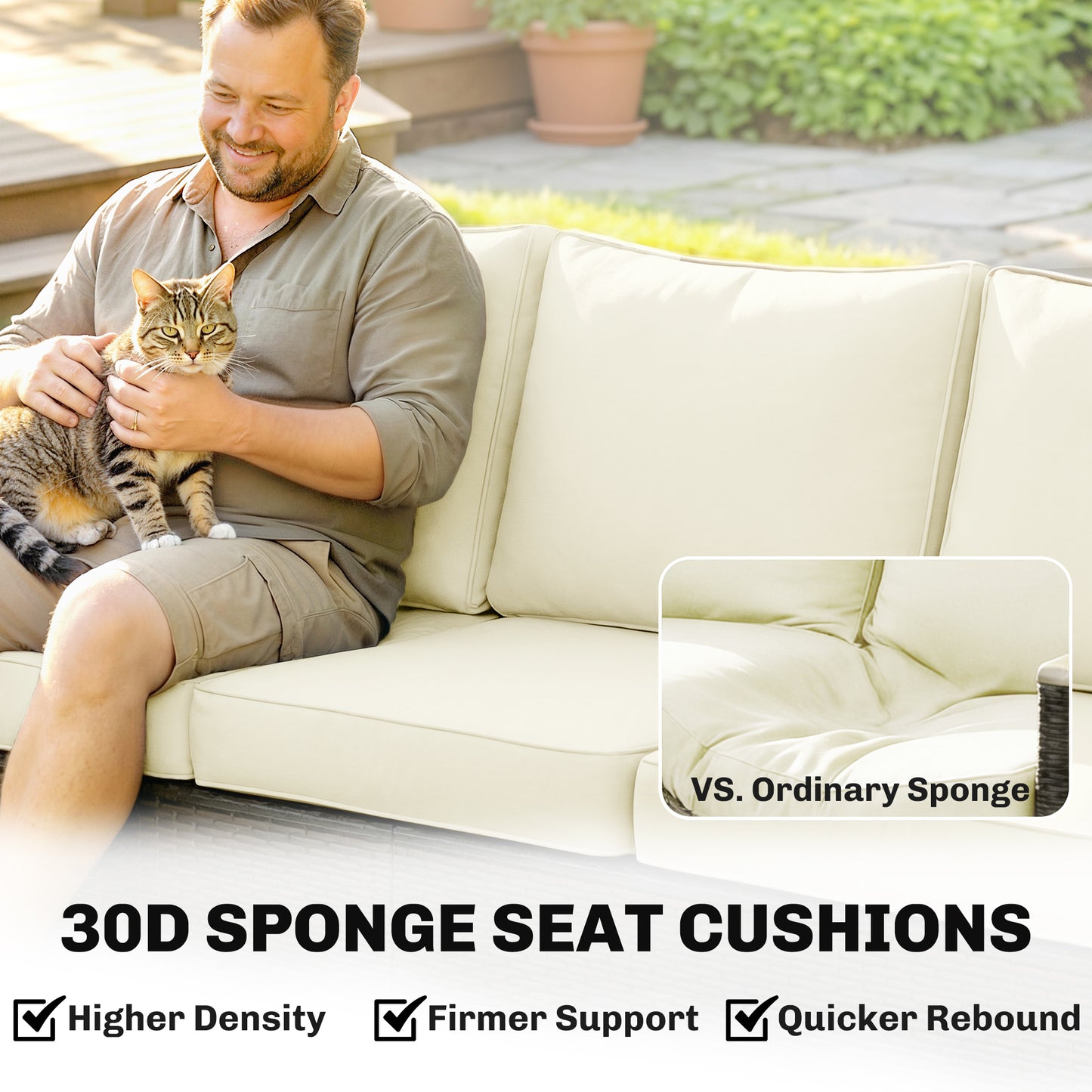 Outsunny 3 Seater Rattan Garden Sofa PE Wicker Outdoor Sofa Wide Deep Seat 4 Inch Cushions Wood Effect Armrests Brown