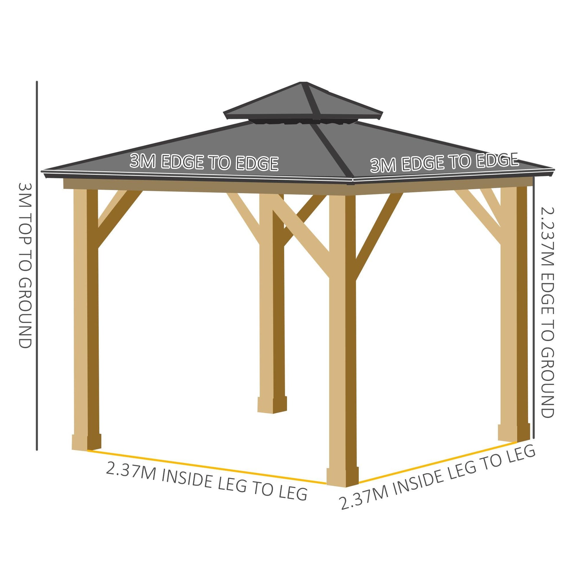 Outsunny 3x(3)M Hardtop Gazebo Canopy, Grey Patio Shelter - ALL4U RETAILER LTD