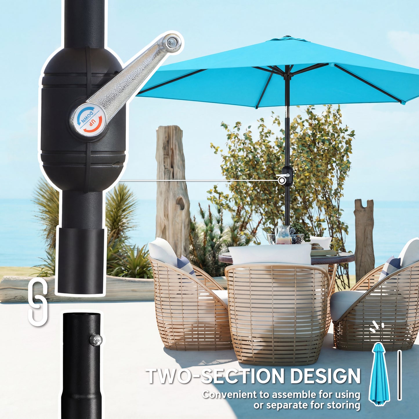 Outsunny 2.6 m Garden Parasol Umbrella With Aluminium Pole Outdoor Patio Umbrella With Tilt And Crank Vent Blue
