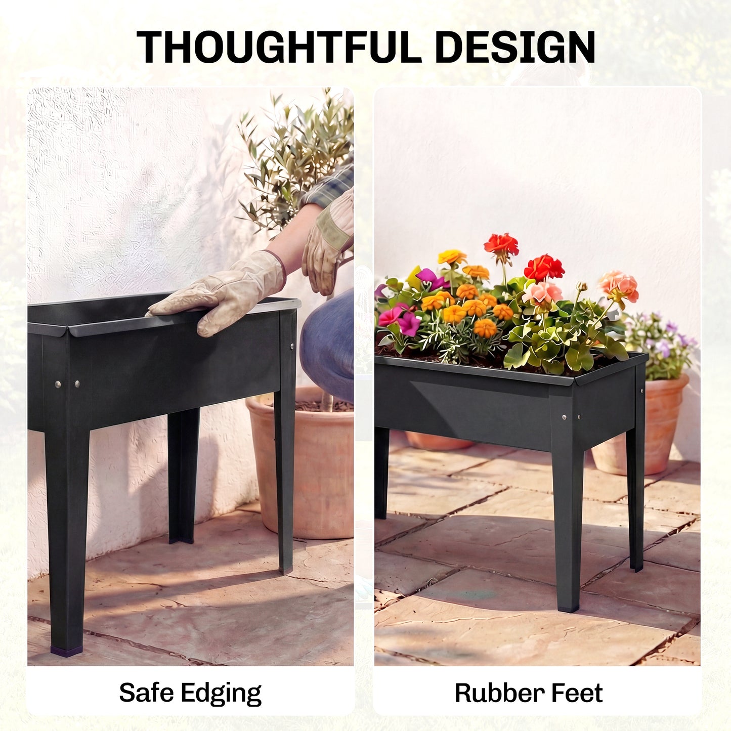 Outsunny Powder Coated Metal Raised Planter On Legs Garden Bed With Drainage Hole And Foot Covers Black