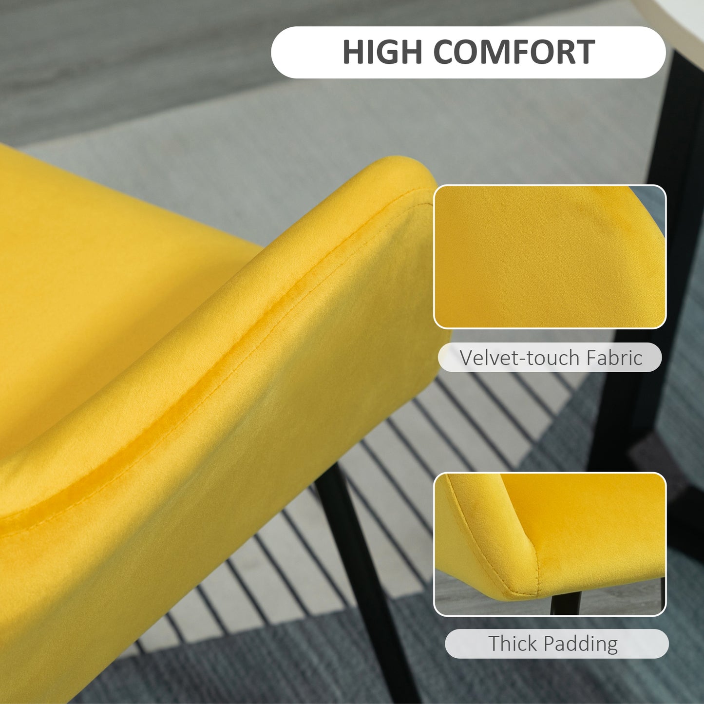 HOMCOM Modern Velvet Tub Chair And Round Coffee Table Set In Black And Yellow For Living Rooms