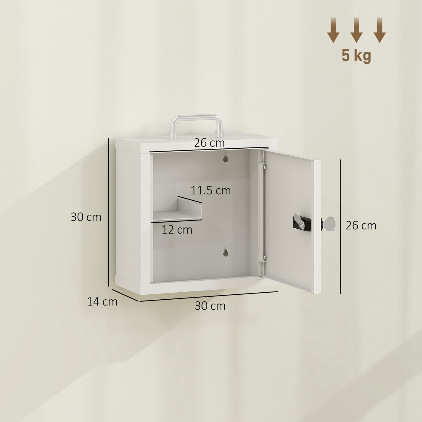 HOMCOM Wall Mount Medicine Cabinet with Dual Lock and Key 2 Tier Stainless Steel First Aid Organizer White