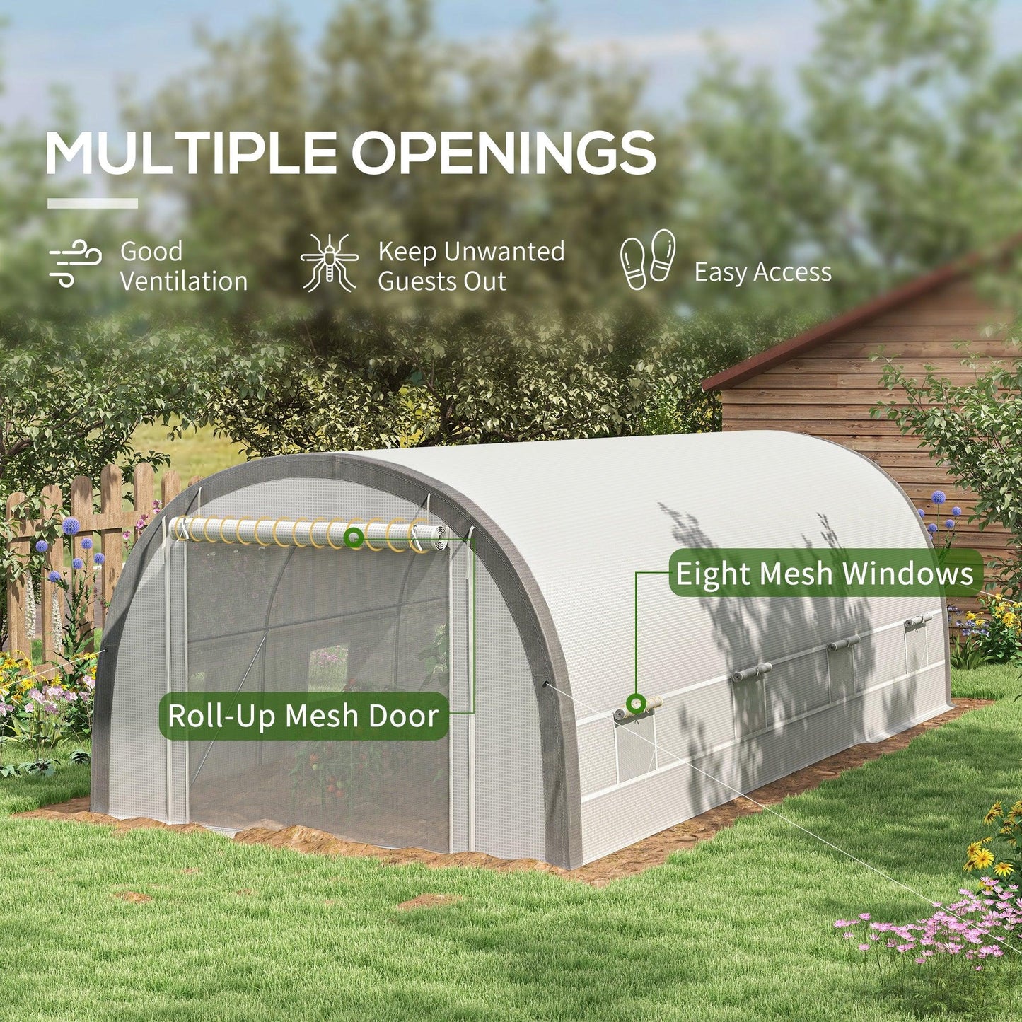 Outsunny Walk-in Tunnel Greenhouse, Upgraded Structure, Mesh Door & Windows - ALL4U RETAILER LTD