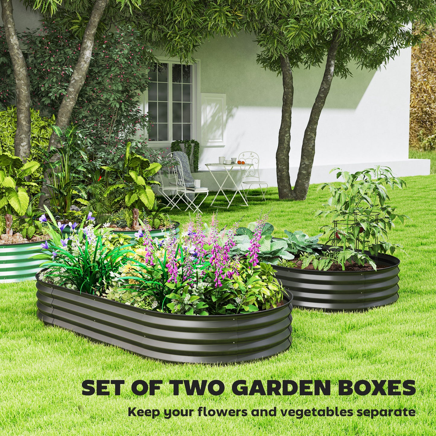 Outsunny Set Of Two 181 X 93 Cm Galvanised Steel Planters In Dark Grey For Raised Garden Beds