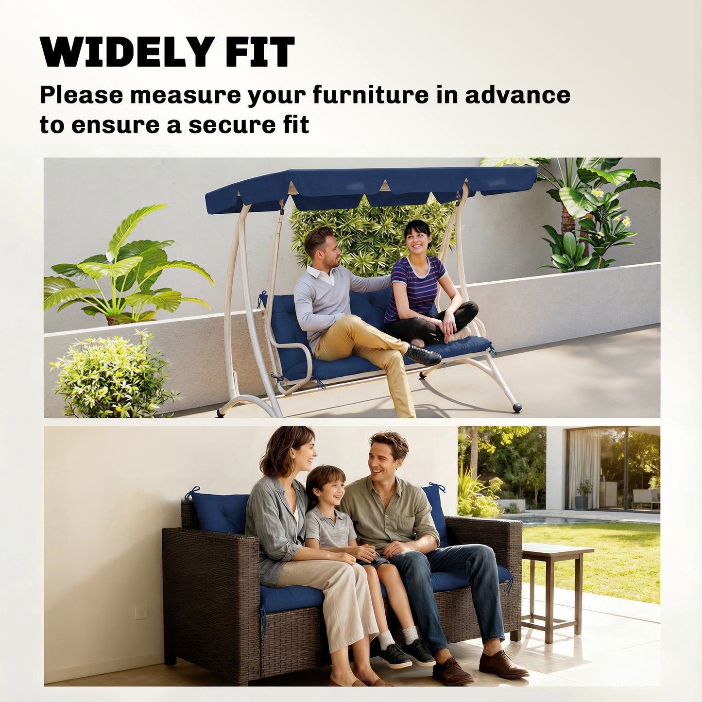 Outsunny 3 Seater Bench Cushion For Indoor And Outdoor Use With Back And Ties 98 X 150 Cm Dark Blue
