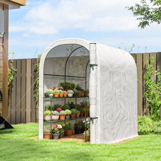Outsunny Walk In Greenhouse With Shelves PE Cover And Roll Up Door 123 x 187 x 189 cm White
