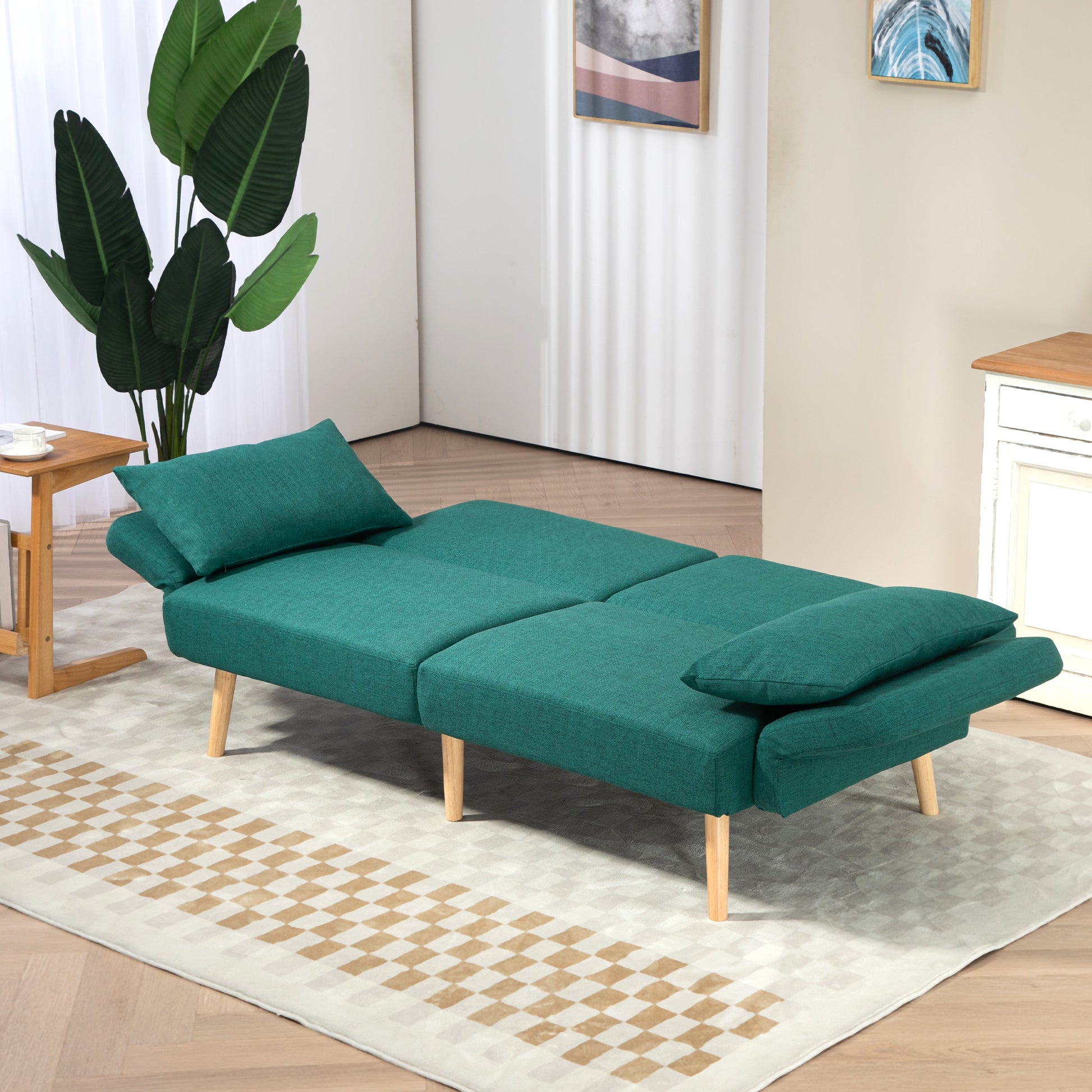 HOMCOM Green Convertible Sofa Bed with Cushions for Living Room and Guest Room - ALL4U RETAILER LTD