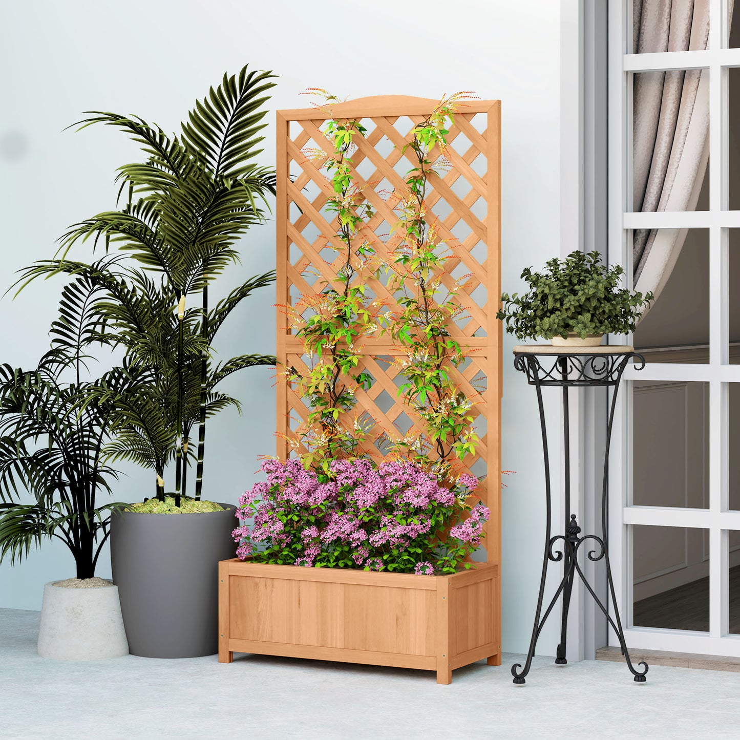 Outsunny Wooden Planter With Trellis Raised Bed Garden Planter Box For Climbing Plants 76 By 36 By 170 Cm Natural