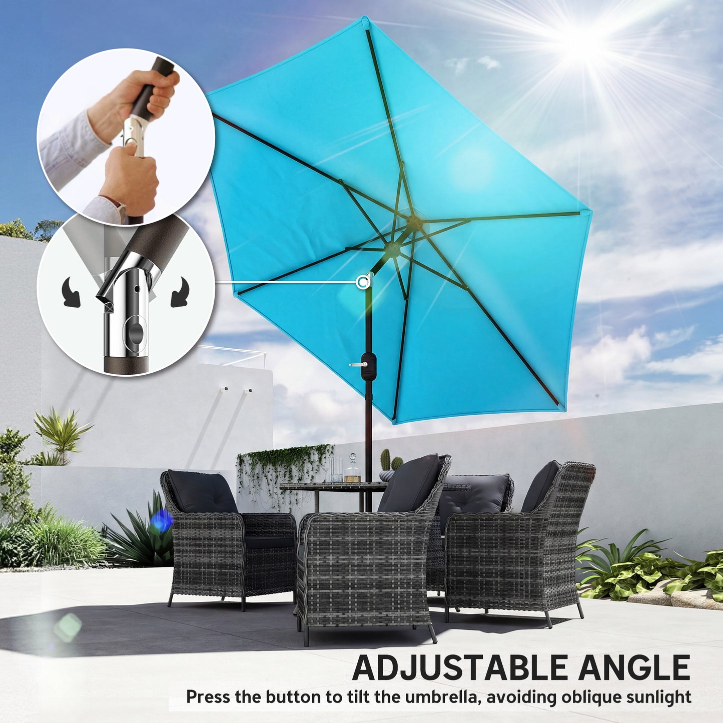 Outsunny 2.6 m Garden Parasol Umbrella With Aluminium Pole Outdoor Patio Umbrella With Tilt And Crank Vent Blue
