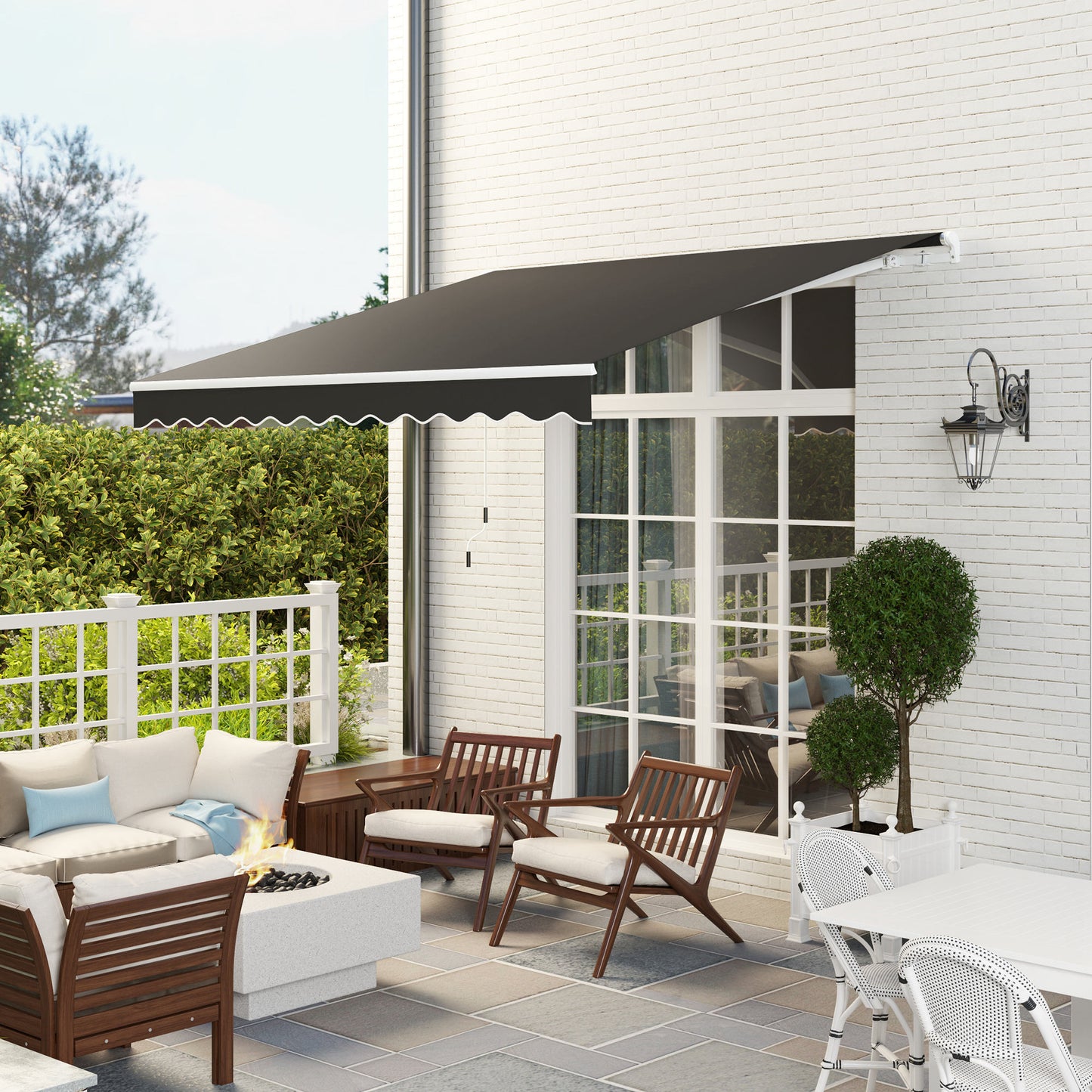 Outsunny 3 x 2.5m Garden Patio Manual Awning With Retractable Canopy Sun Shade Shelter Fittings And Crank Handle Black