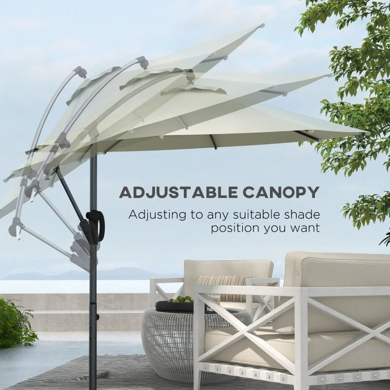 Outsunny 3m Cantilever Parasol - Cream Round Hanging Patio Umbrella with Cross Base, Crank Handle, Tilt, and 8 Ribs for Outdoor Pool, Garden, Balcony - ALL4U RETAILER LTD