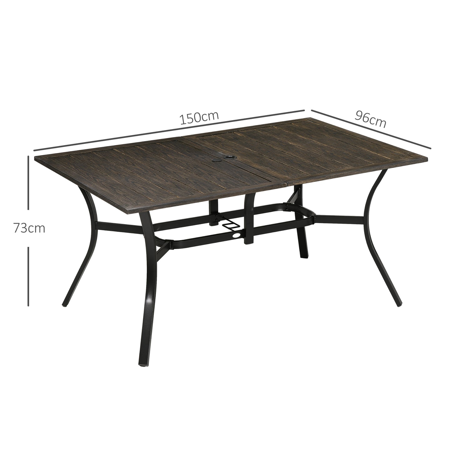 Outsunny Rustic Steel Garden Dining Table for Six with Parasol Hole - Durable Wood-Effect Finish - ALL4U RETAILER LTD