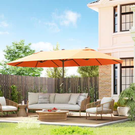 Outsunny 4.6m Double Garden Parasol Orange Sun Shelter With Durable Metal Frame And 12 Rib Canopy