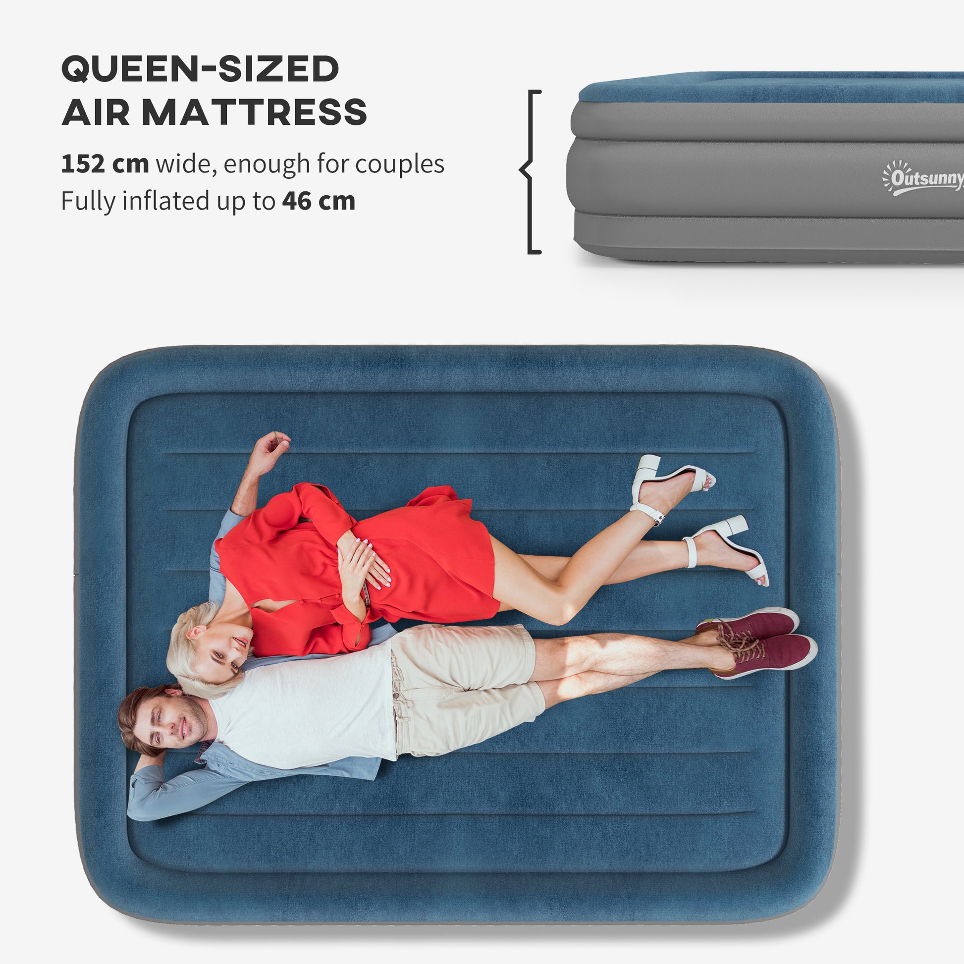 Outsunny Queen-Size Inflatable Air Mattress with Built-In Pump & Convenient Storage Bag - ALL4U RETAILER LTD