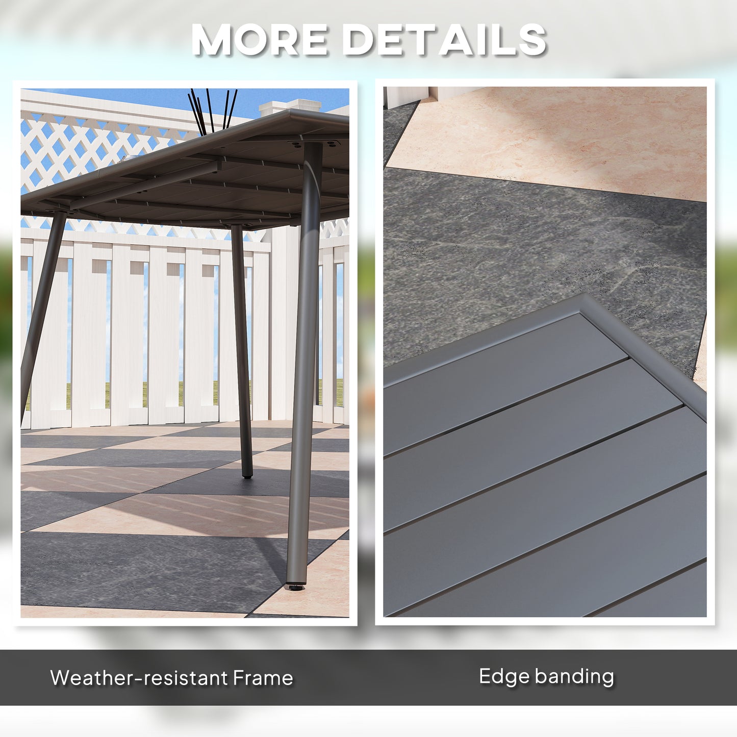Outsunny Rectangle Garden Table With Slat Top Steel Frame Outdoor Table For Six People 150 x 80 x 74 Cm Grey