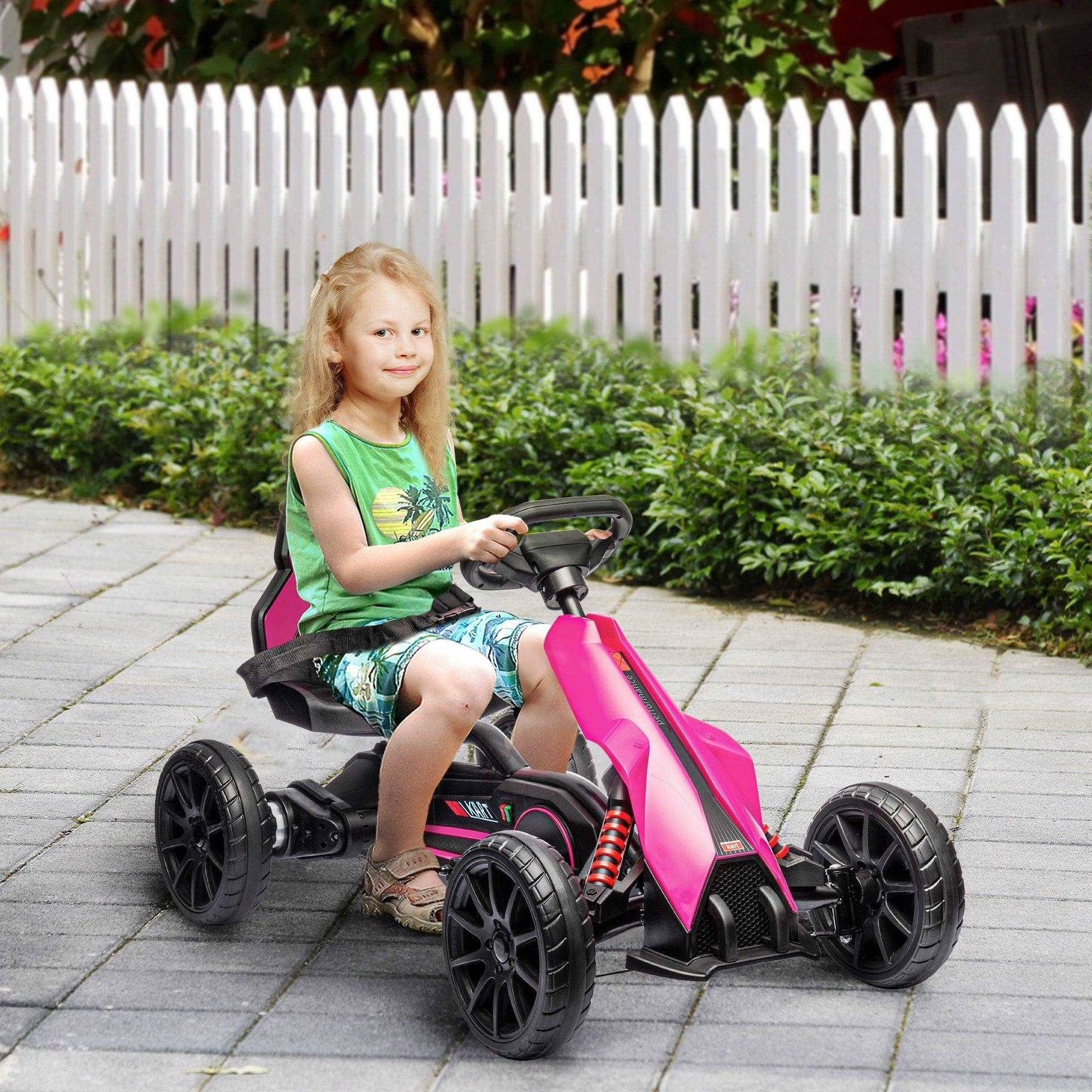 HOMCOM 12V Electric Go Kart w/ Forward Reversing 2 Speeds for 3-8 Yrs - Pink - ALL4U RETAILER LTD