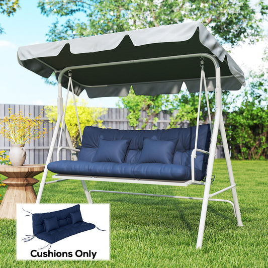 Outsunny Outdoor Seat Cushions Back Cushion With 2 Pillows Water Repellent Seat Pads For 3 Seater Chair Dark Blue