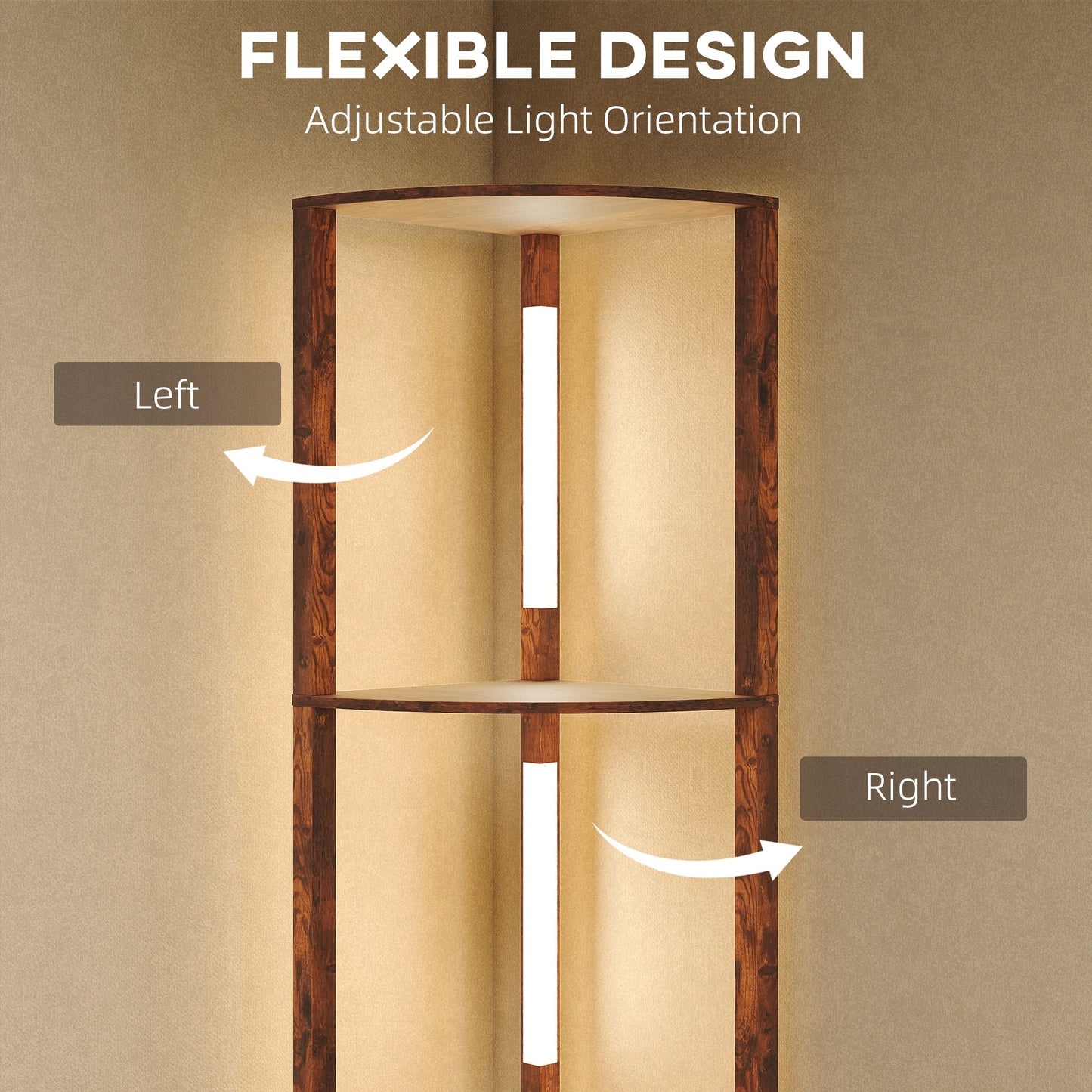 Homcom Three Tier Corner Floor Lamp With Adjustable Brightness And 3000K LED Backlight