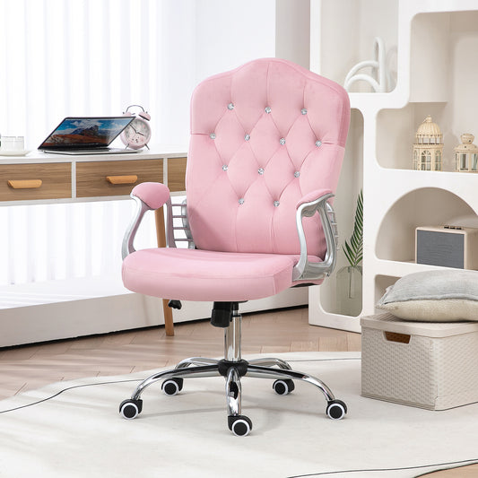 Vinsetto Glamorous Pink Velvet Office Chair with 360° Swivel Wheels and Adjustable Height - ALL4U RETAILER LTD