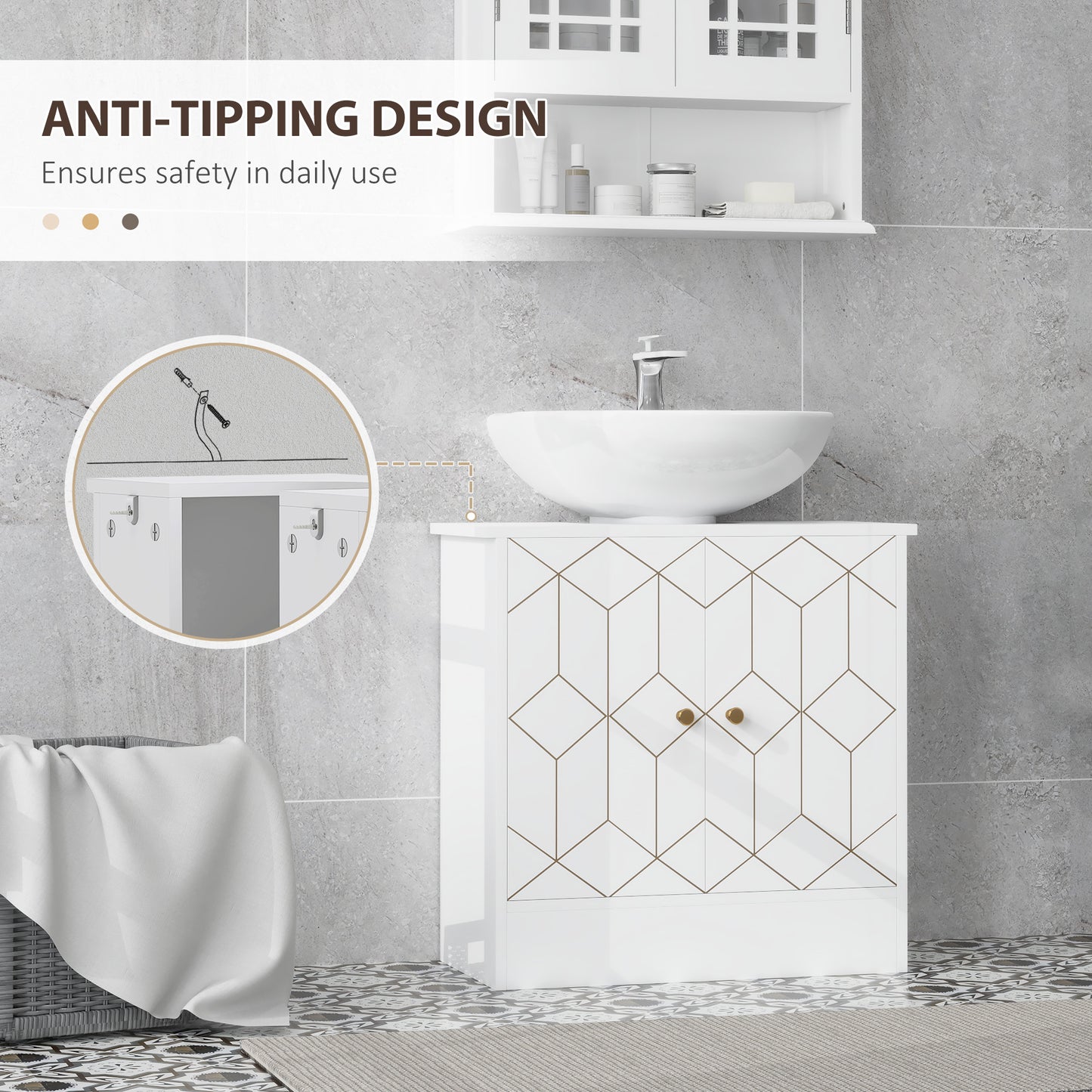HOMCOM Under Sink Bathroom Cabinet With Adjustable Shelf And Open Compartments For Basins 60x30x60cm White
