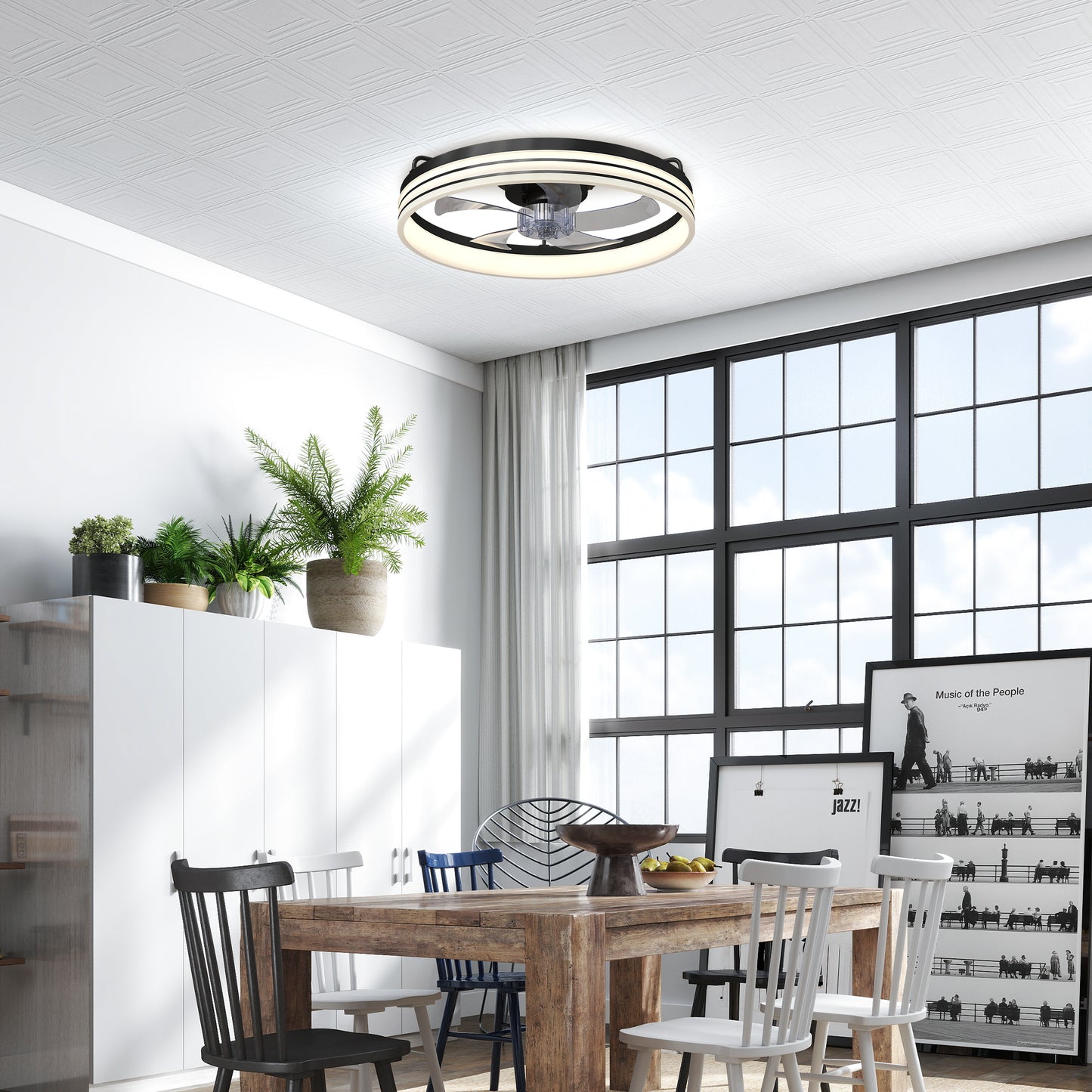 HOMCOM 50cm LED Ceiling Fan With Light, Remote And App Control, 3 Colour Temperatures, 6 Speeds, Black