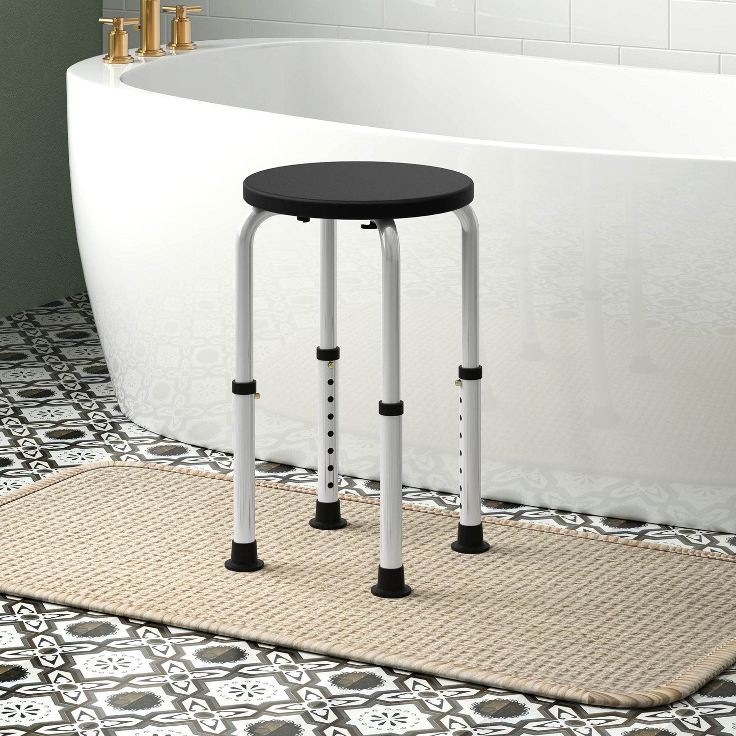 HOMCOM Adjustable Shower Stool with Non-Slip Feet for Elderly and Disabled, Black Aluminium Design - ALL4U RETAILER LTD