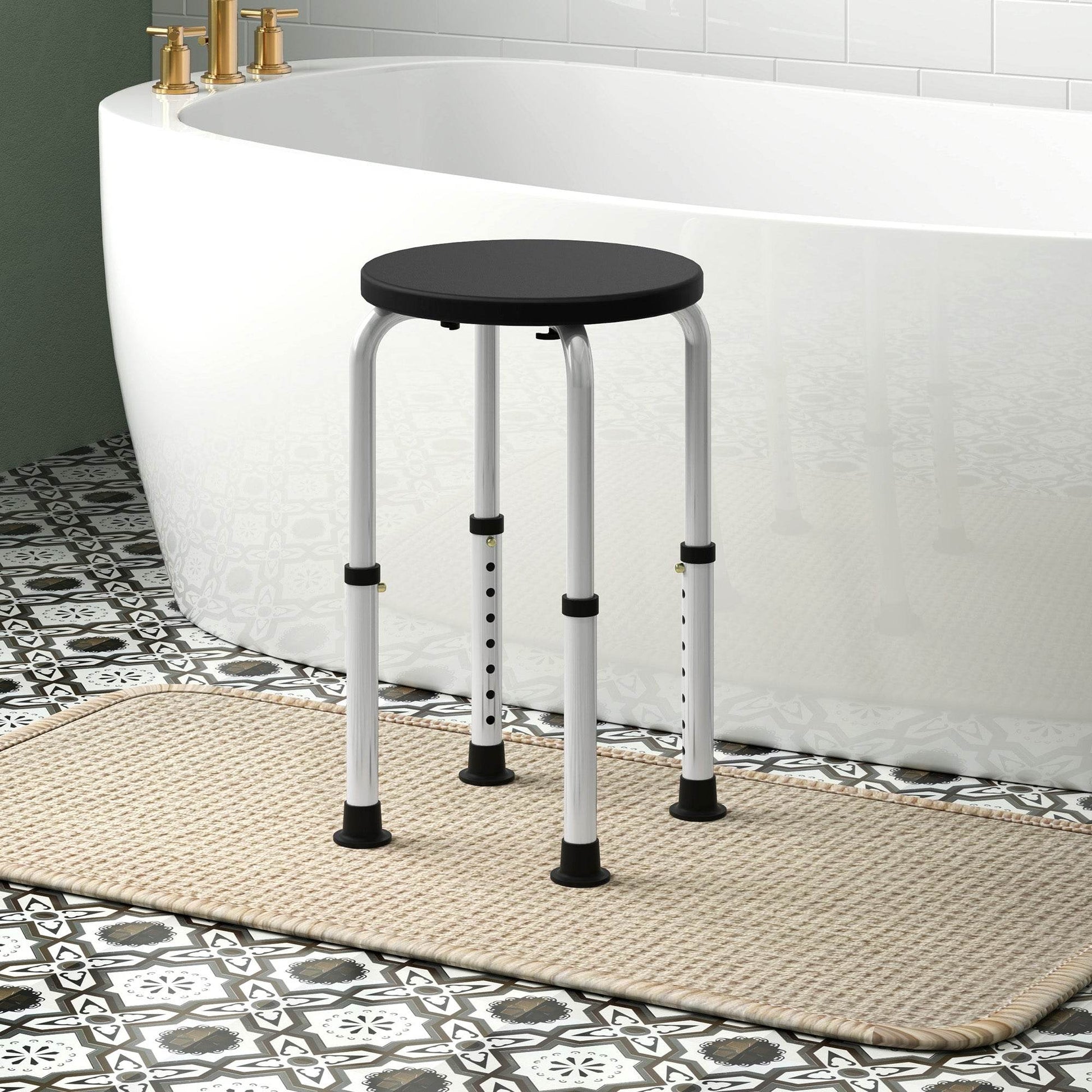HOMCOM Adjustable Shower Stool with Non-Slip Feet for Elderly and Disabled, Black Aluminium Design - ALL4U RETAILER LTD