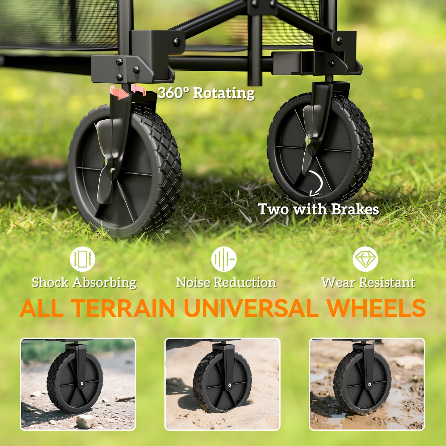 Outsunny Double Deck Folding Festival Wagon on Wheels 200kg 350L Capacity 134cm Extended for Camping Garden Beach