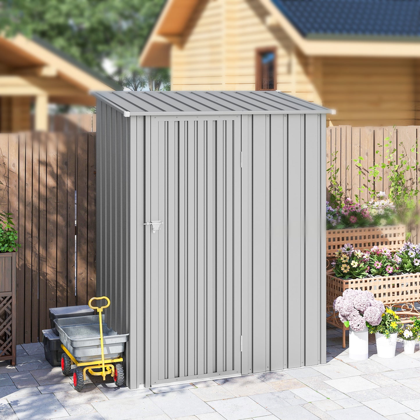 Outsunny 5ft by 3ft Garden Storage Shed Metal Outdoor Shed With Sloped Roof Aluminium Grey Weather Resistant