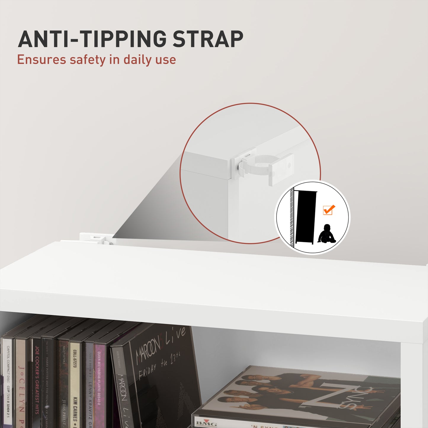 HOMCOM 260 CD Storage Unit Narrow White With Six Adjustable Shelves Ideal for CDs DVDs and Media Organization