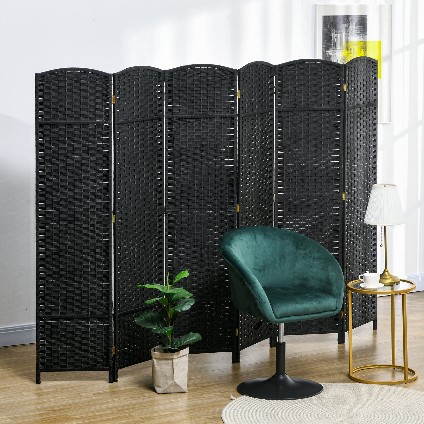 HOMCOM 6 Panel Folding Room Divider Freestanding Privacy Screen For Living Room Bedroom And Office Black 240 X 170 Cm