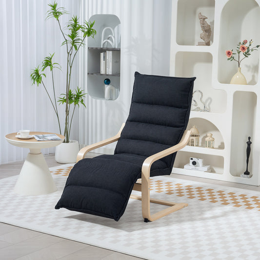 HOMCOM Curved Wooden Accent Chair With Adjustable Footrest Rocking Motion Velvet Upholstery Black Birch Wood Frame