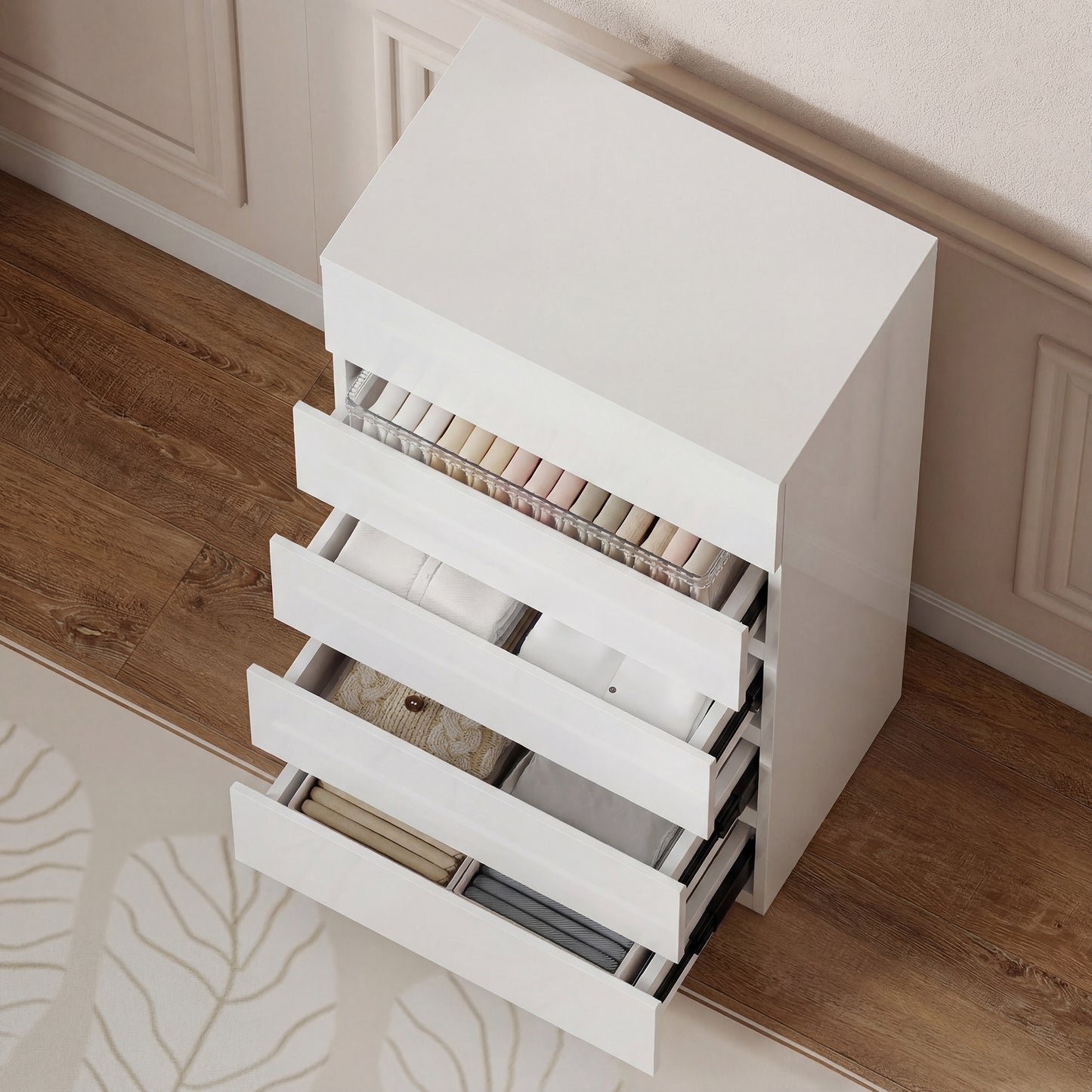 HOMCOM Five Drawer Chest of Drawers Modern Dresser Storage Cabinet for Bedroom Organization