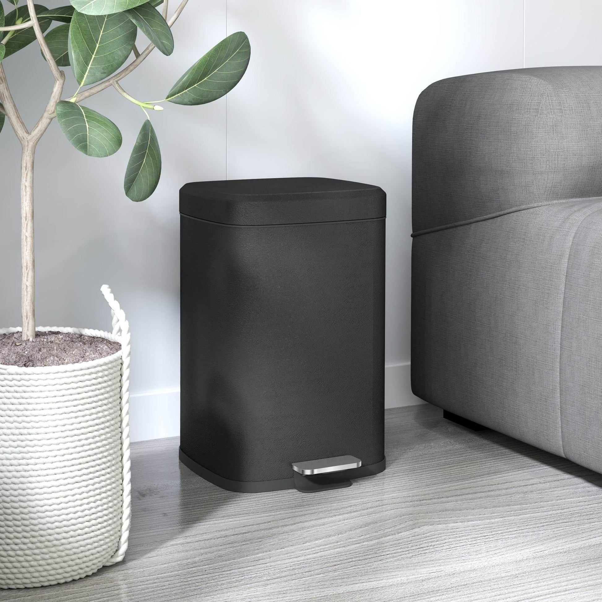 HOMCOM 20L Stylish Black Metal Kitchen Trash Can with Pedal and Soft-Close Lid - ALL4U RETAILER LTD