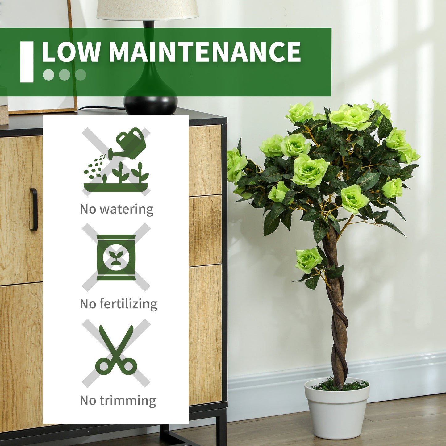 Outsunny Two Faux Rose Trees Indoor Decorative Plants Realistic Artificial Rose Trees Green Set For Living Room