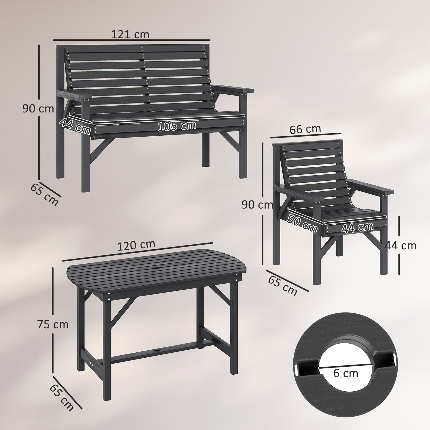 Outsunny 5 Piece Wooden Garden Dining Set For 6 Outdoor Conversation Set With 2 Armchairs 2 Loveseats And Table Grey