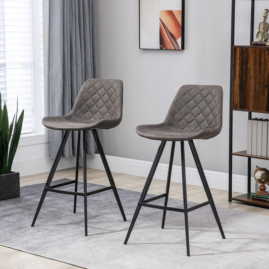 HOMCOM 2 Vintage Microfiber Bar Stools, Steel Frame, Dark Grey - ALL4U RETAILER LTD