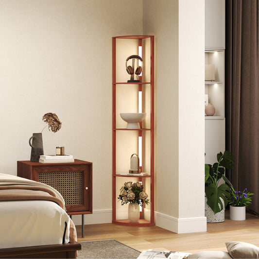 HOMCOM Corner Floor Lamp for Living Room and Bedroom with Dimmable Warm White LED Modern Tall Standing Lamp in Brown
