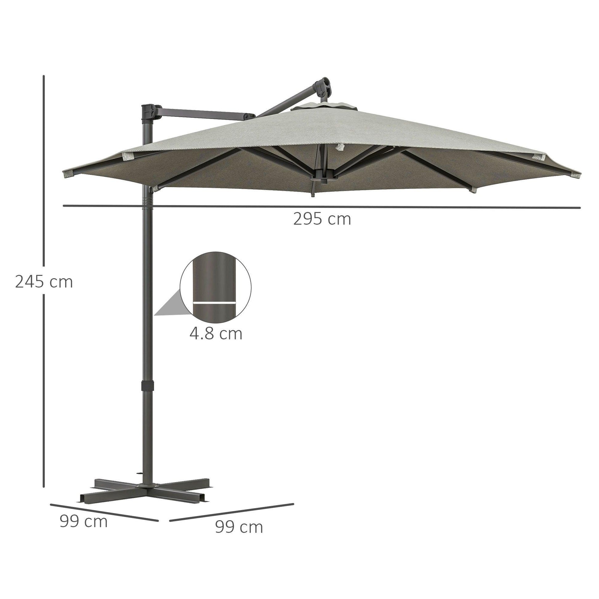 Outsunny 3 m Cantilever Banana Parasol with Cross Base, 360Â° Rotation Patio Umbrella with Crank Handle, Tilt, Beige - ALL4U RETAILER LTD