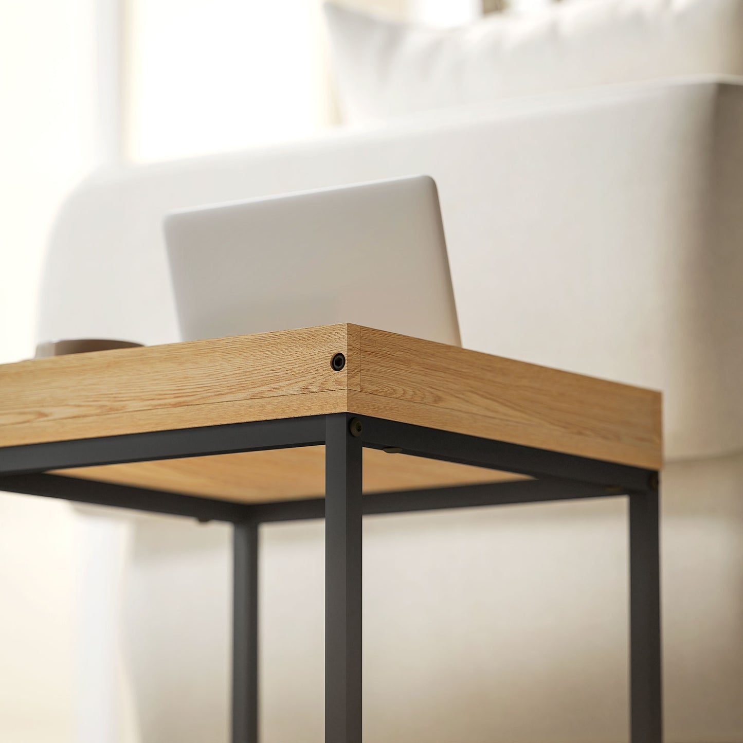 HOMCOM Set Of Two Boxy Nesting Tables Black And Wood Effect Tray Top End Tables Versatile