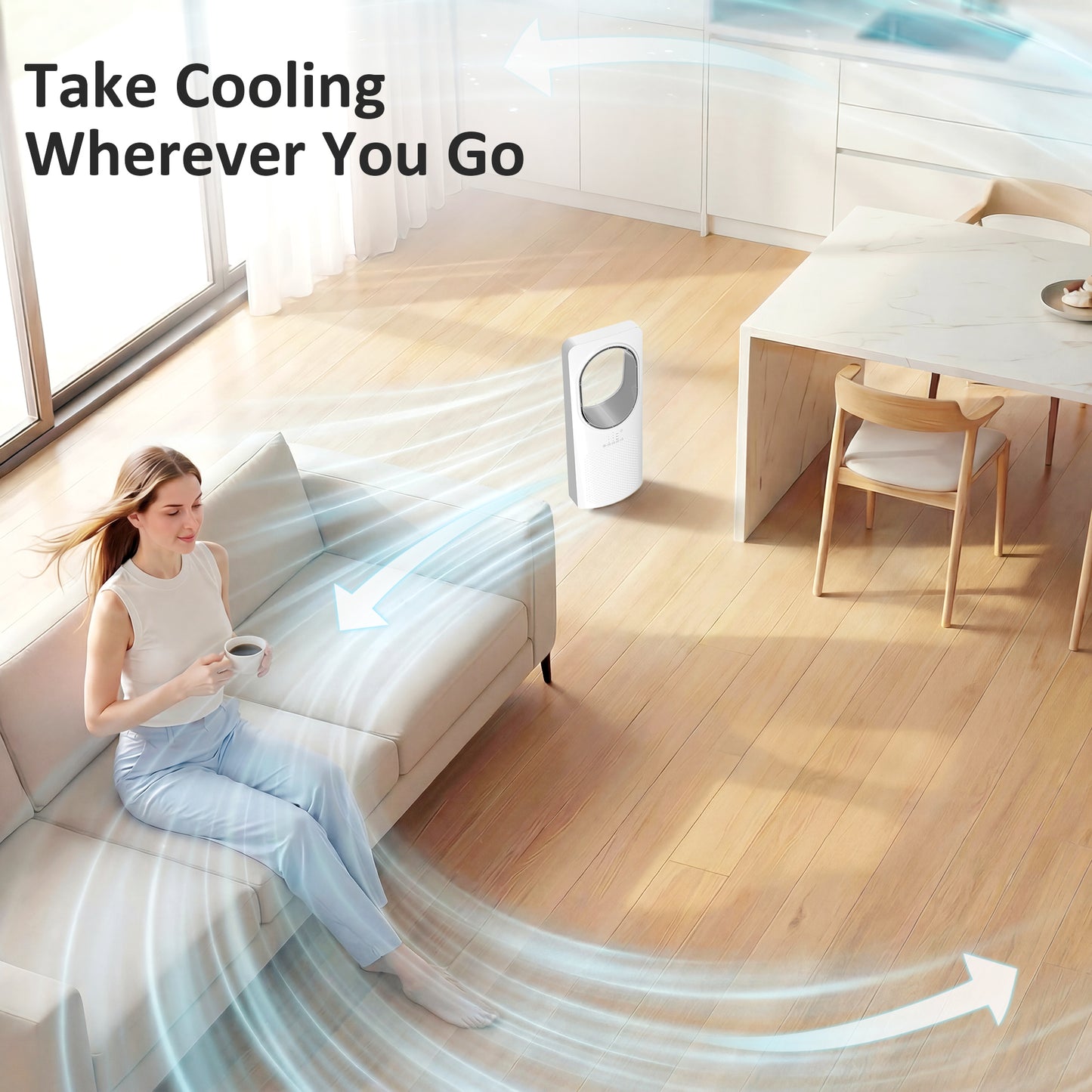 HOMCOM Bladeless Tower Fan for Bedroom, 36dB Sleep Mode, 45 Degree Oscillation, 3 Speeds, 3 Modes, 15H Timer, White