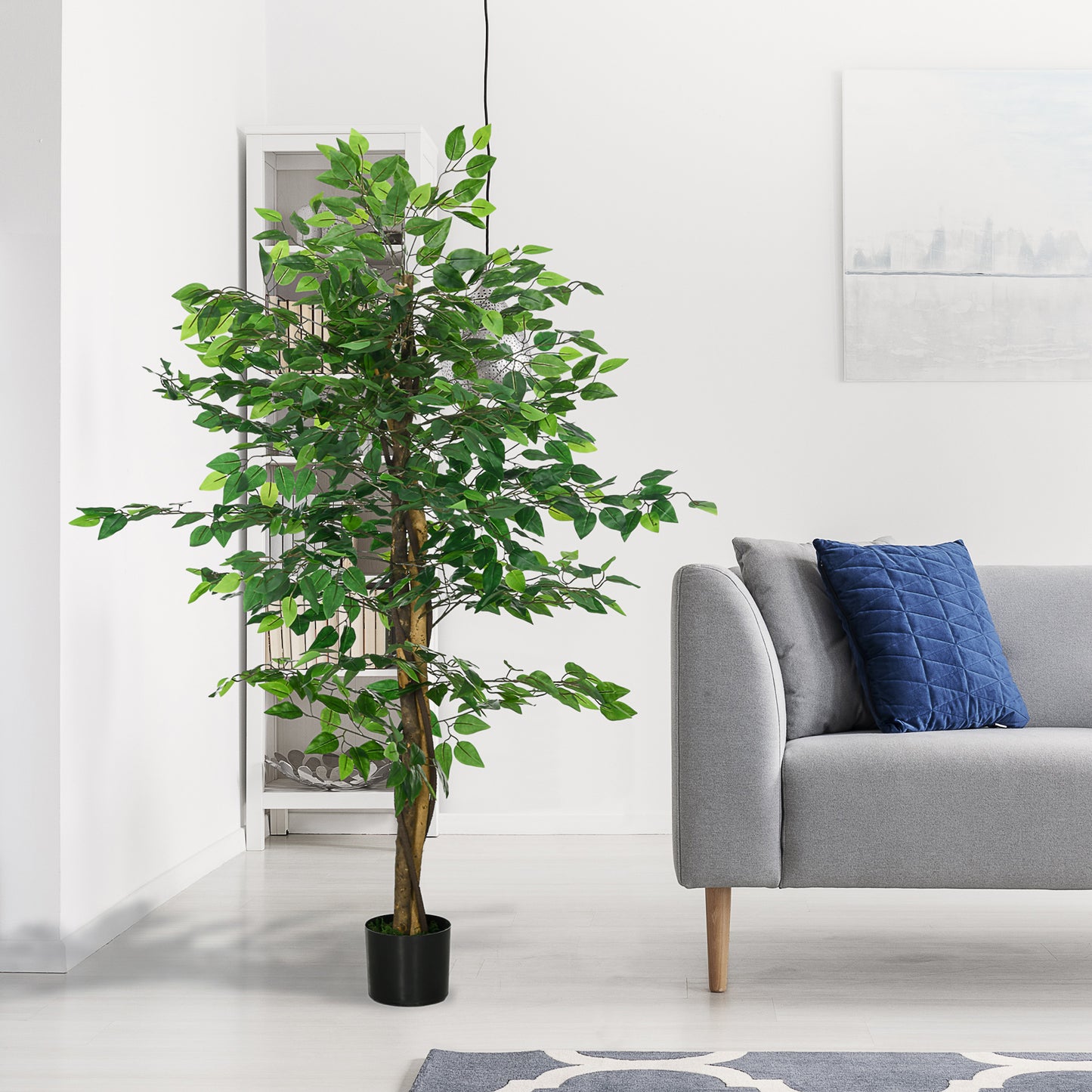 HOMCOM Artificial Ficus Tree in Weighted Pot, Low Maintenance Faux Plant for Home Decor, Ready to Use